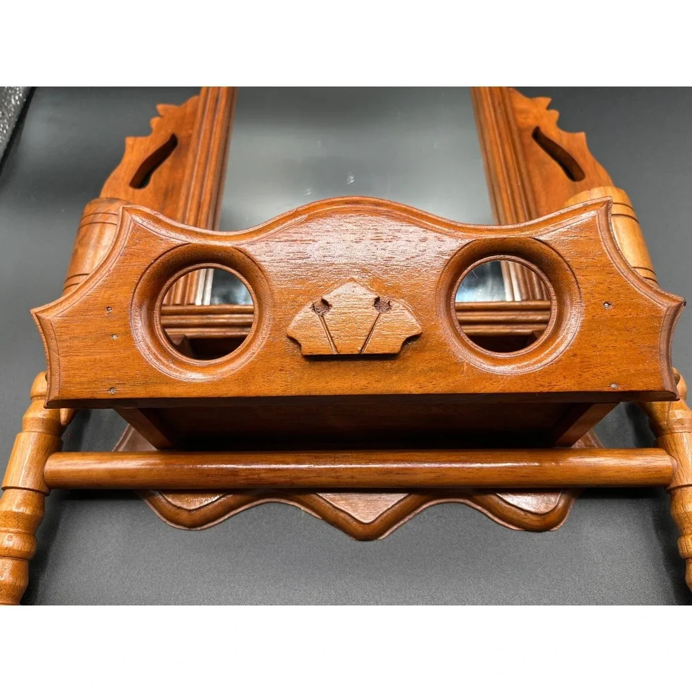 Antique Maple Wood Ornate Shaving Vanity Mirror 2 Candle‎ Holders 13